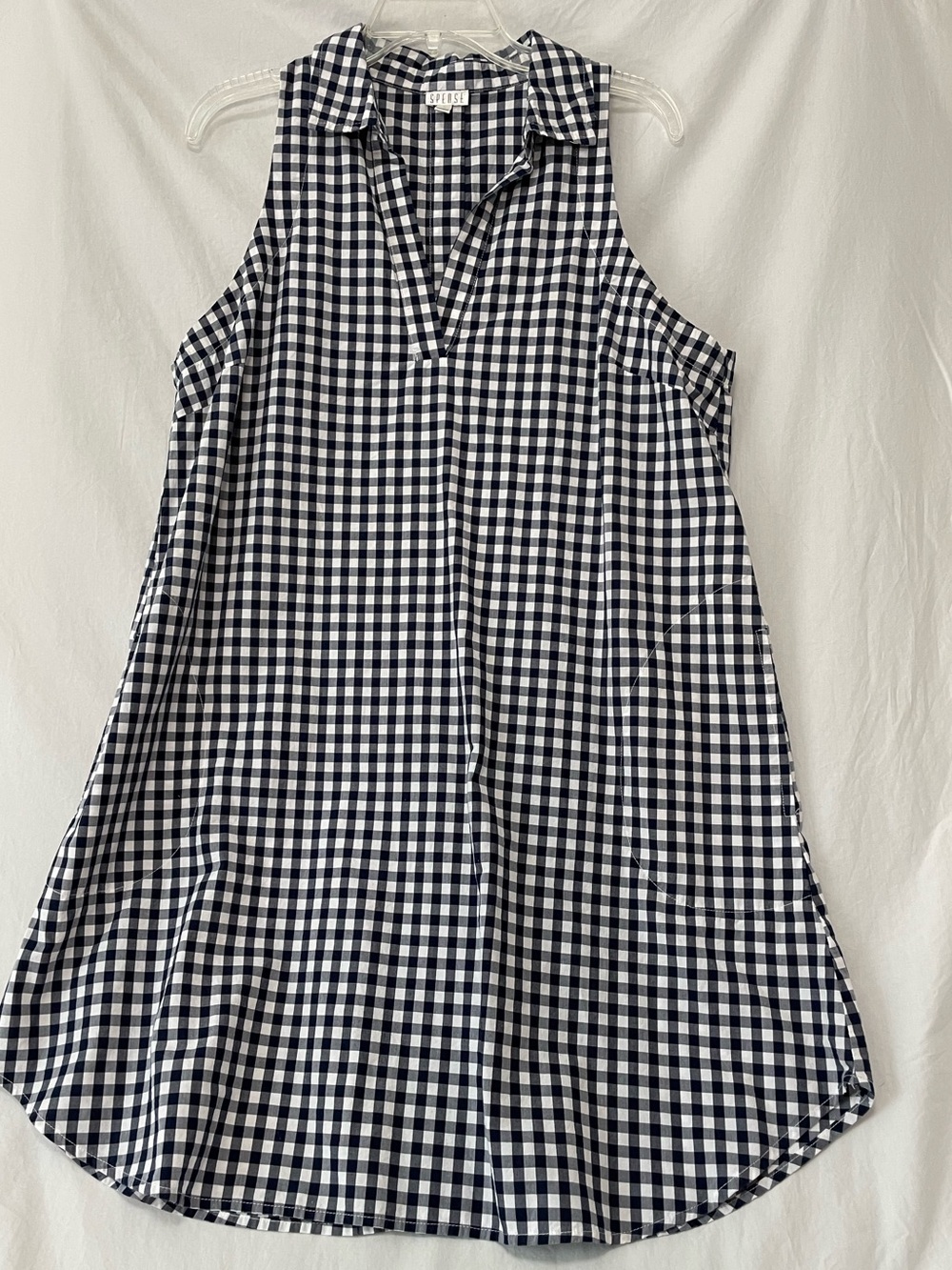 Spense Navy & White Gingham Sleeveless A-Line Shirt Dress, Sz 16, 100% Cotton